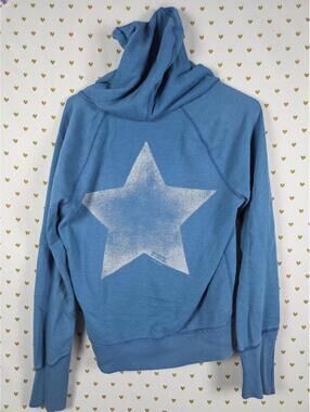 Victorias Secret Pink Vintage V Neck Pullover Hoodie Sweater Blue STAR MEDIUM